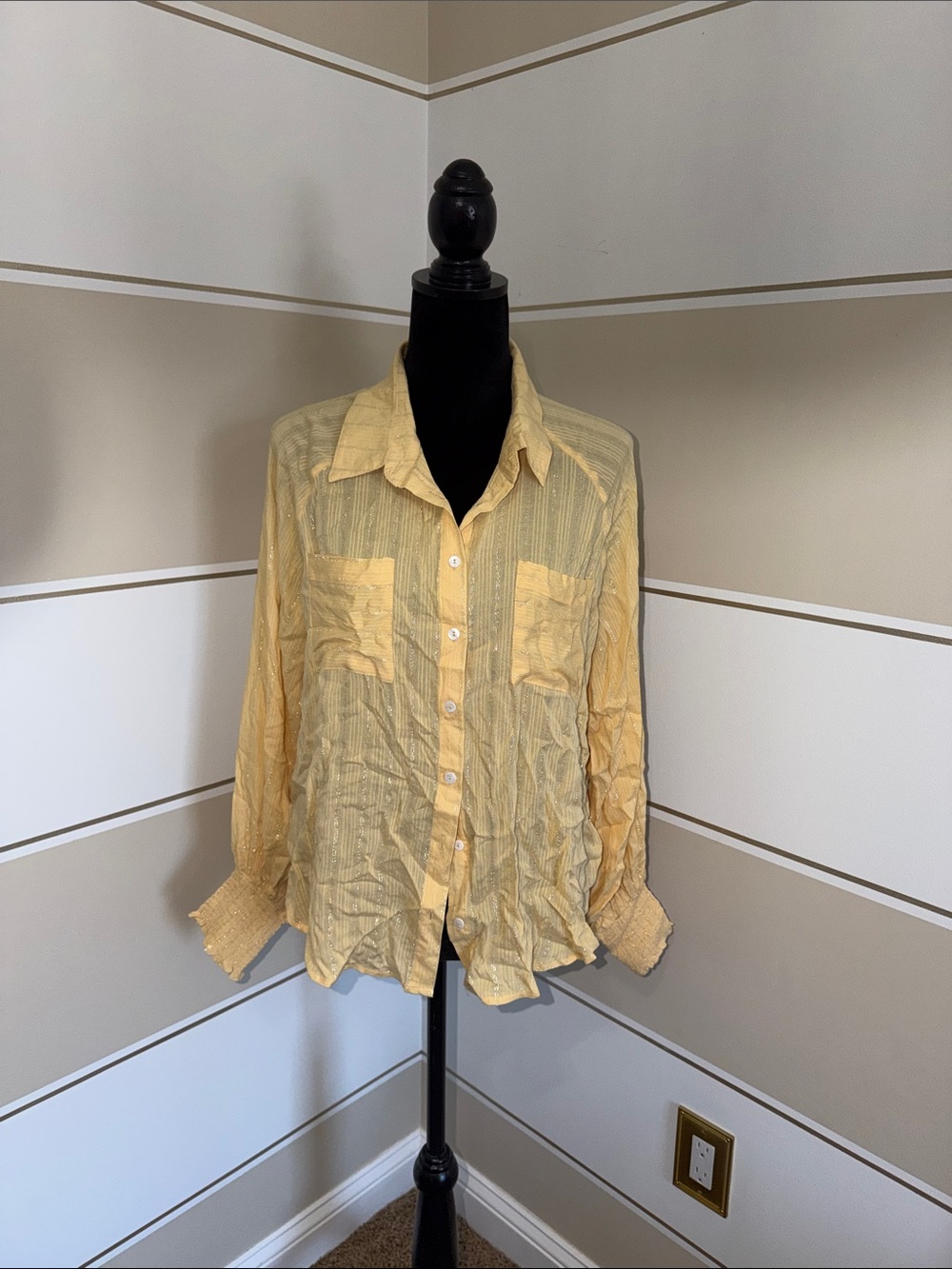 Fate Light Yellow Sheer Button-Down Shirt